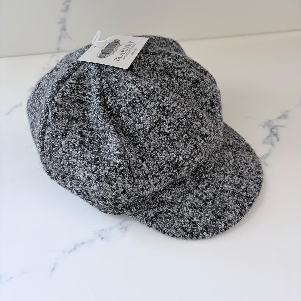 Blarney Woollen Mills Shandon Ireland Wool Cailin Cap Newsboy Hat Grey Tweed NEW
